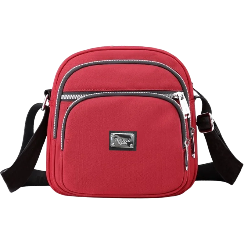 Women's Red Nylon Crossbody Bag Waterproof Multi-Pocket Lightweight Adjustable Strap Casual Daily Use Handbag for Shopping