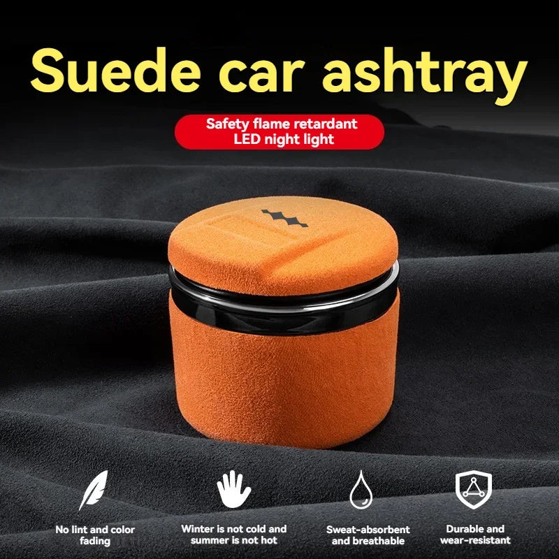 Car Suede Ashtray With Blue-Ray LED Light Creative Ceramic Ashtray Cigarette Holder with logo For BYD Equation Leopard 5 2023 +