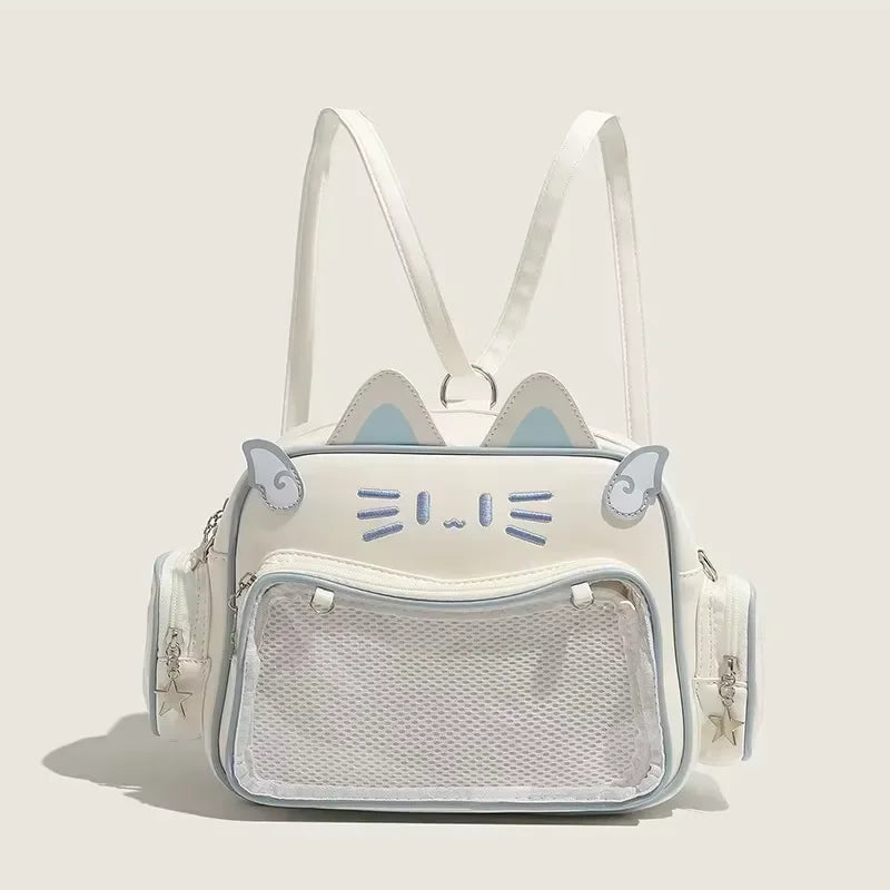 Y2K Korean Japan Kawaii Cat Ita Bag PU Cute Girls Transparent Pocket Aesthetic Shoulder Crossbody Bags Women's Fashion Backpacks