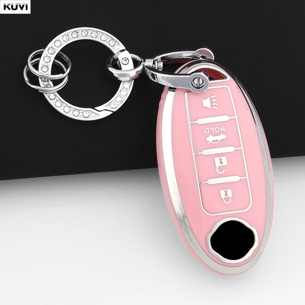 For Infiniti Nissan Altima Maxima Murano Rogue Sentra 370z Soft TPU Car 4 Button Key Case Cover Keychain Holder Fob Accessories