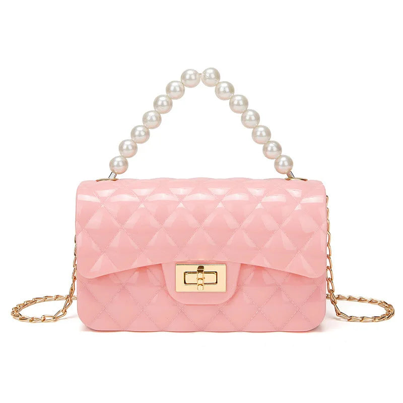 Versatile Korean-Style Small Bag for Women, Pearl Handbag with Chain, Mini Crossbody Phone Bag, Versatile Solid Color Candy Bag