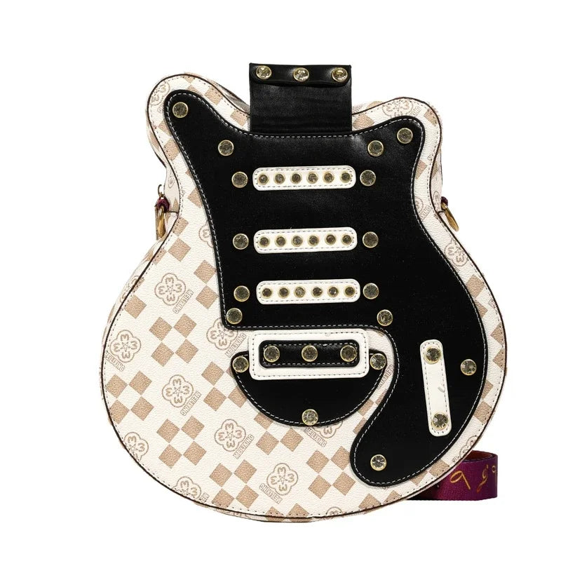 Fashion Guitar Shape Bag Hard PU Purse for Women Rivet Personality Design Popular Crossbody Shoulder Backpack Handbag