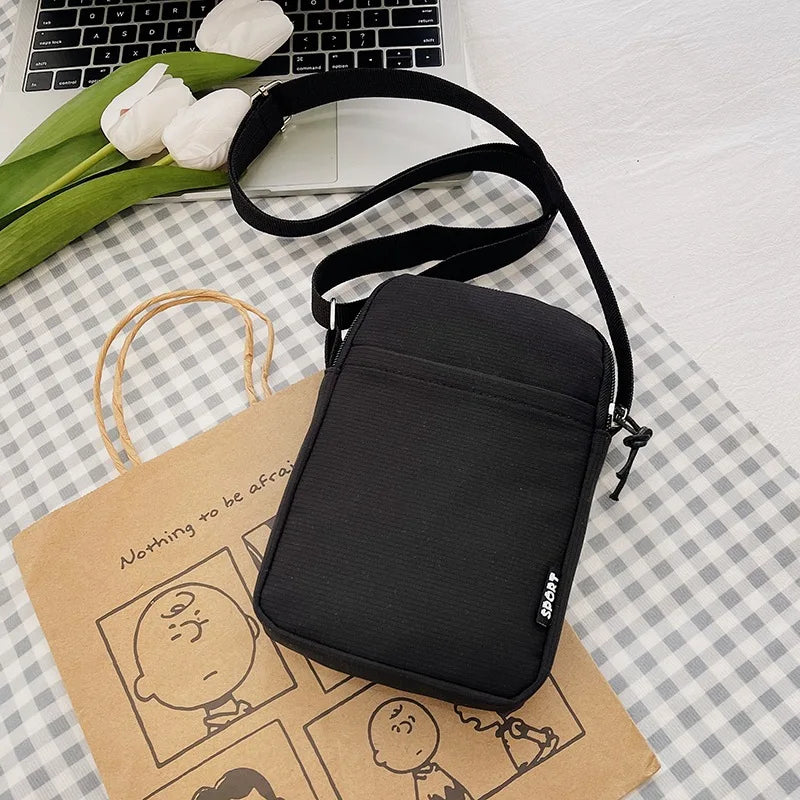 New Fashionable Mini Phone Pouch Square Vertical Tote Bag Simple Shoulder Bag Portable Lightweight Canvas Coin Crossbody Bag