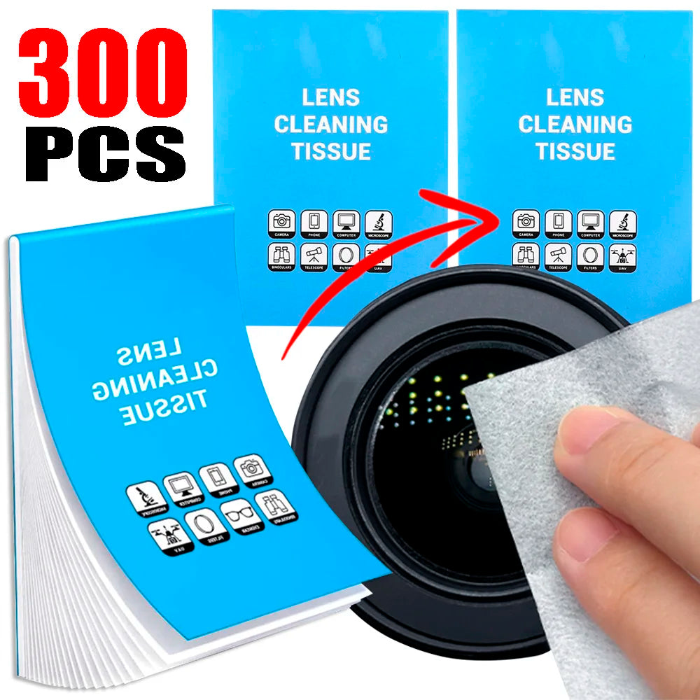 100-300Sheet Universal Lens Cleaning Tissue 10*7.5cm Camera Lens Cleaning Paper Soft Wipes Booklet for Phone/Lens/Optics Glasses