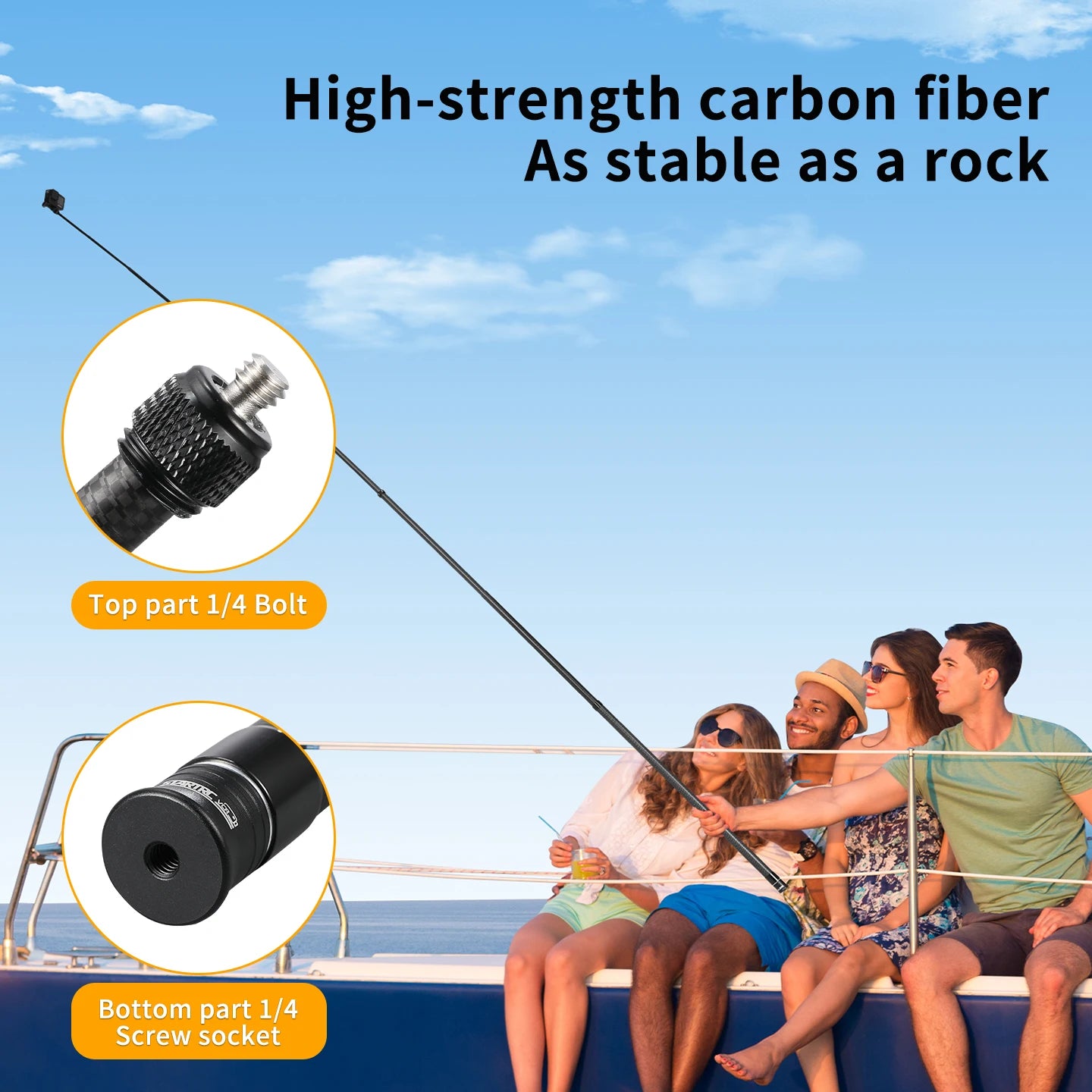 3M Carbon Fiber Invisible Selfie Stick, 1/4" Screw Telescopic Extension Pole for Insta360 X5X4, DJI Action, GoPro