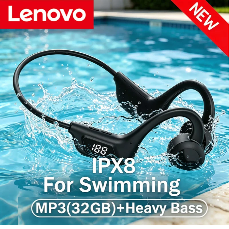 Lenovo Wireless Bone Conduction Headphones Bluetooth  Earphone Sport Swimming Bluetooth Compatible Headphone Hand-free With Mic