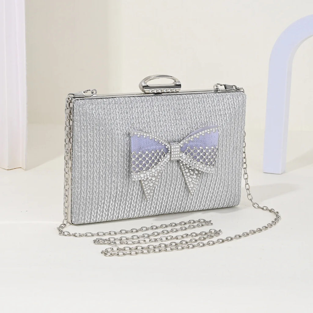 Pretty Bow Diamond Studded Retro Bag Women New Small Square Bags Korean Style Fashion Versatile Commuting Handbags Crossbody Bag