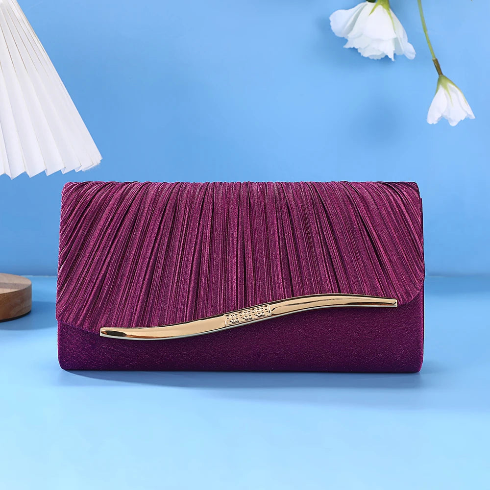 New Ruffled flip handle bag Stylish Satin Envelope Storage Bag Bridal Party Evening Dress Bag Metal chain shoulder bag