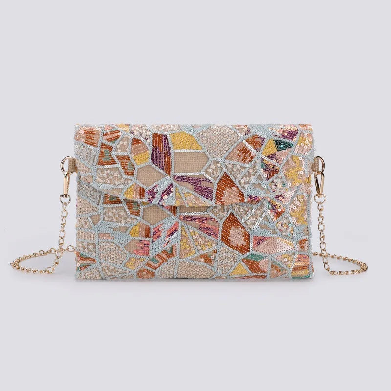 XMESSUN New Sequined Embroidery Envelope Clutch Bags for Women,Fashion Design Europe and America Casual Shoulder Bag Pouch Bag