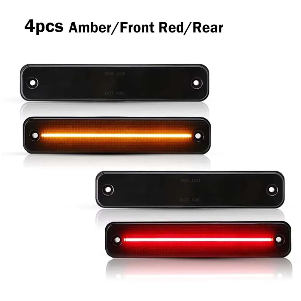 Smoked Lens Front Amber / Rear Red LED Bumper Side Marker Lights Turn Signal Lights Fender Flare Lights For Hummer H2 2003-2009
