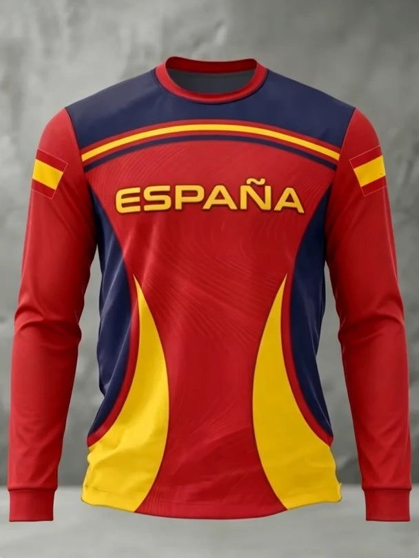 Spanish round neck long sleeved T-shirt quick drying versatile fashion print competition training daily outfit