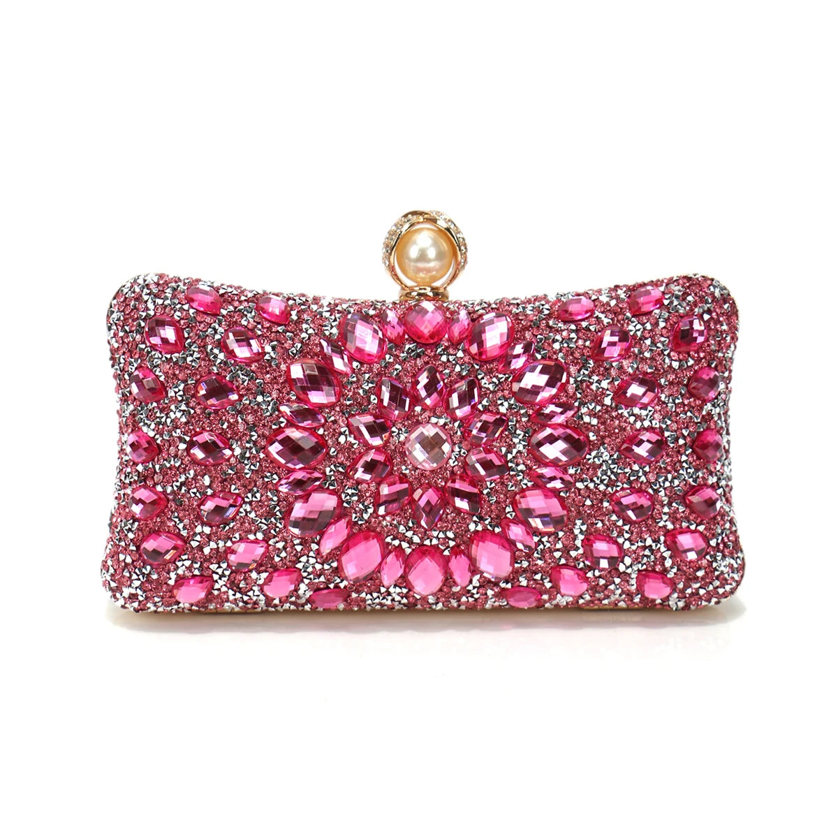 Golden Metal Pearl Rhinestones Glitter Evening Bags Small Lady Prom Dinner Luxury Night Gift Girlfriend Purse Acrylic Diamonds E