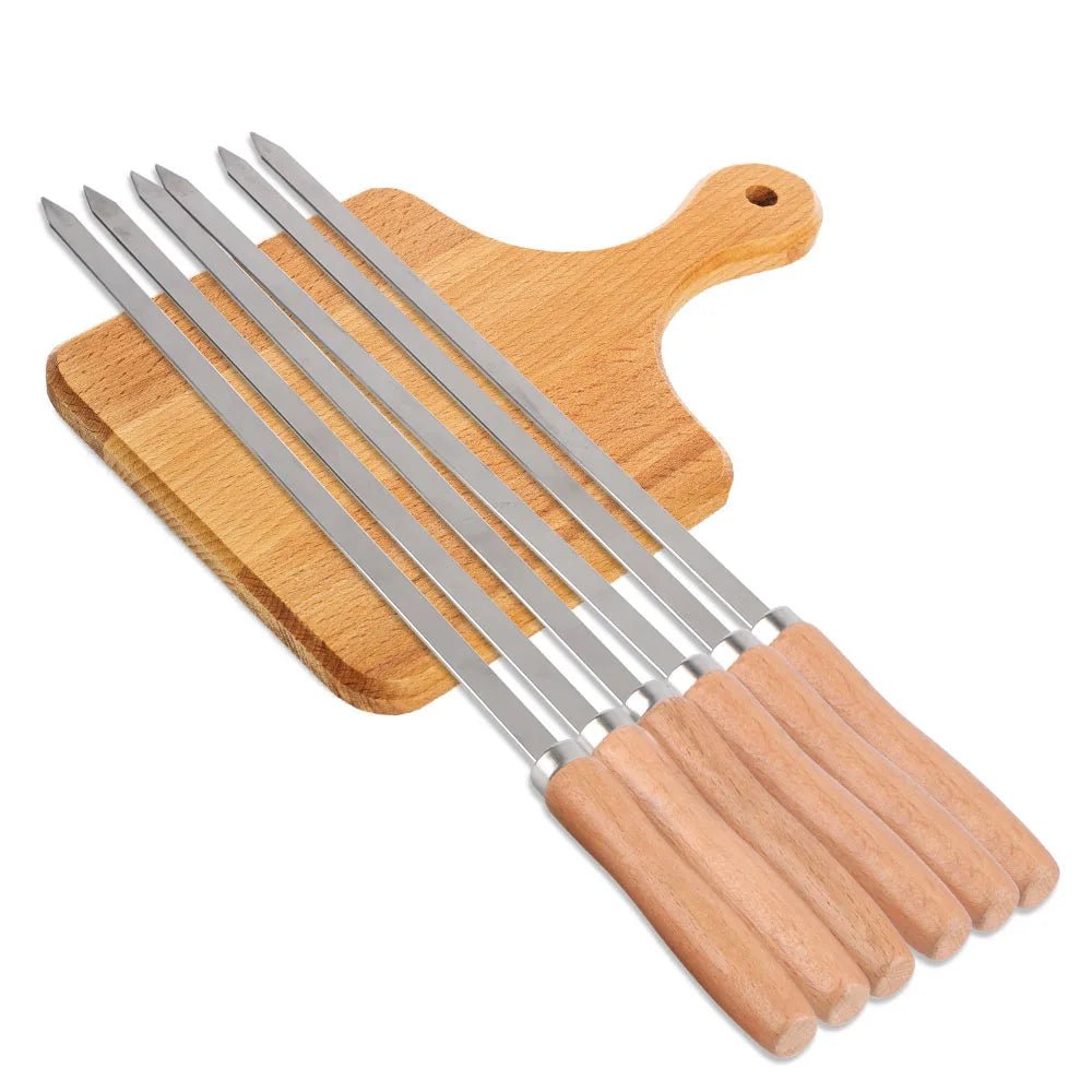 6Pcs 340 Stainless Steel BBQ Long Skewers Outdoor BBQ Tools BBQ Skewers Professional Grilling BBQ Skewer