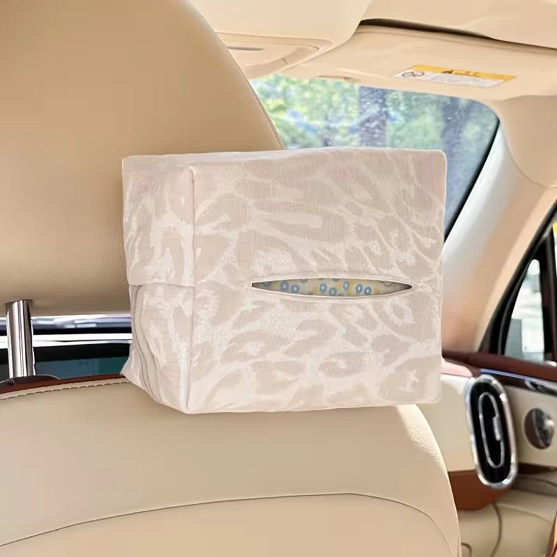 1pc Car Supplies Black/Pink/Beige Car Tissue Box Leopard Print Car Seat Back Paper Box Cute High-End Car Tissue Bag Multifunctio