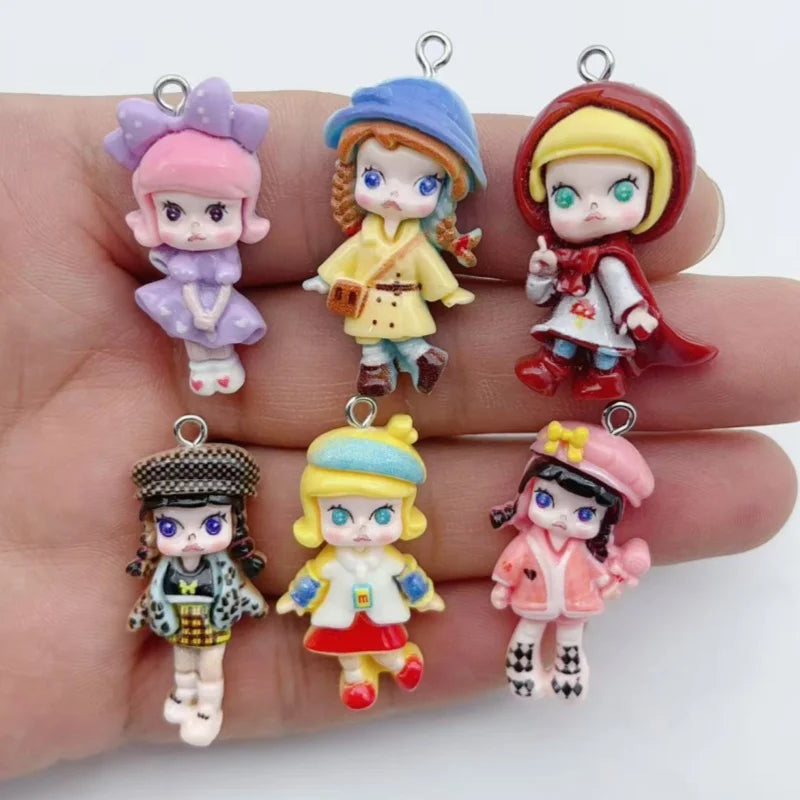 10pcs resin enamel cartoon character charm pendant suitable  DIY earrings and keychain accessories