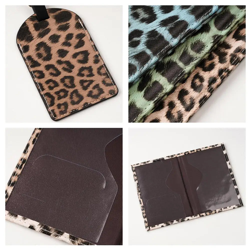 Leopard Print PU Leather Passport Cover Holder  Travel Accessories Set Slim Wallet Ultra-thin Cardholder Pouch ID Card Slot
