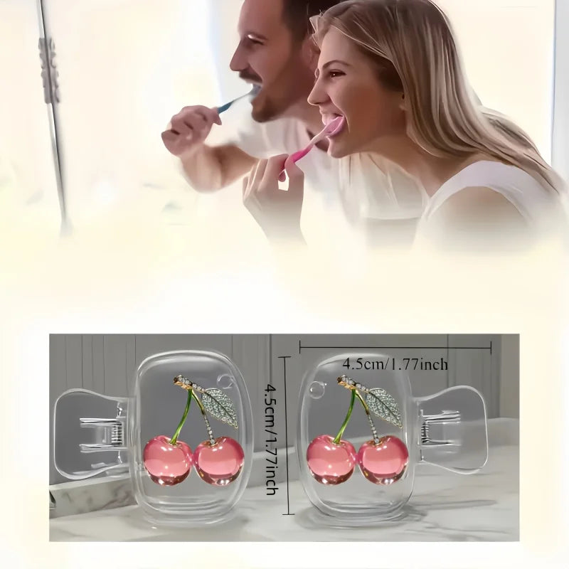 2pcs Pink Cherry Toothbrush Holder Clips Household Portable Travel Essential Toothbrush Protective Cap Storage Box Perfect Gift