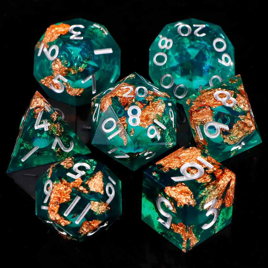 Liquid Core Dice Set 7Pcs DND Sharp Edge Dice Black Dice For Dungeons and Dragons Dice for D&D, Roleplaying Games