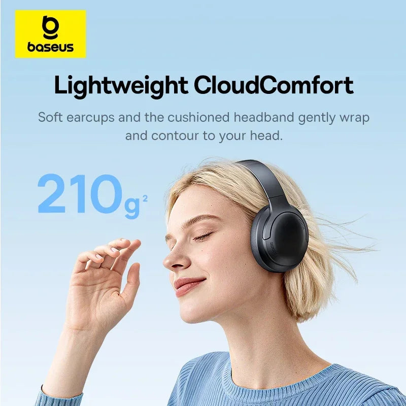 Baseus BH1 Lite ENC Wireless Headphones Bluetooth 6.0 Clear Call Headsets Super Bass Hit Earphones 80H Playtime Over Ear Headset