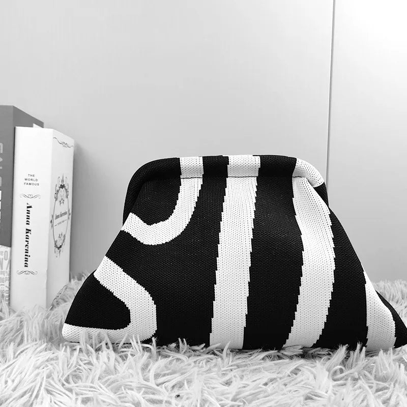 Summer Beach Clutch Purses for Women Crochet Woven Ruched Dumpling Hobo Bag Striped Color Evening Handbag Pool Knit Clutch