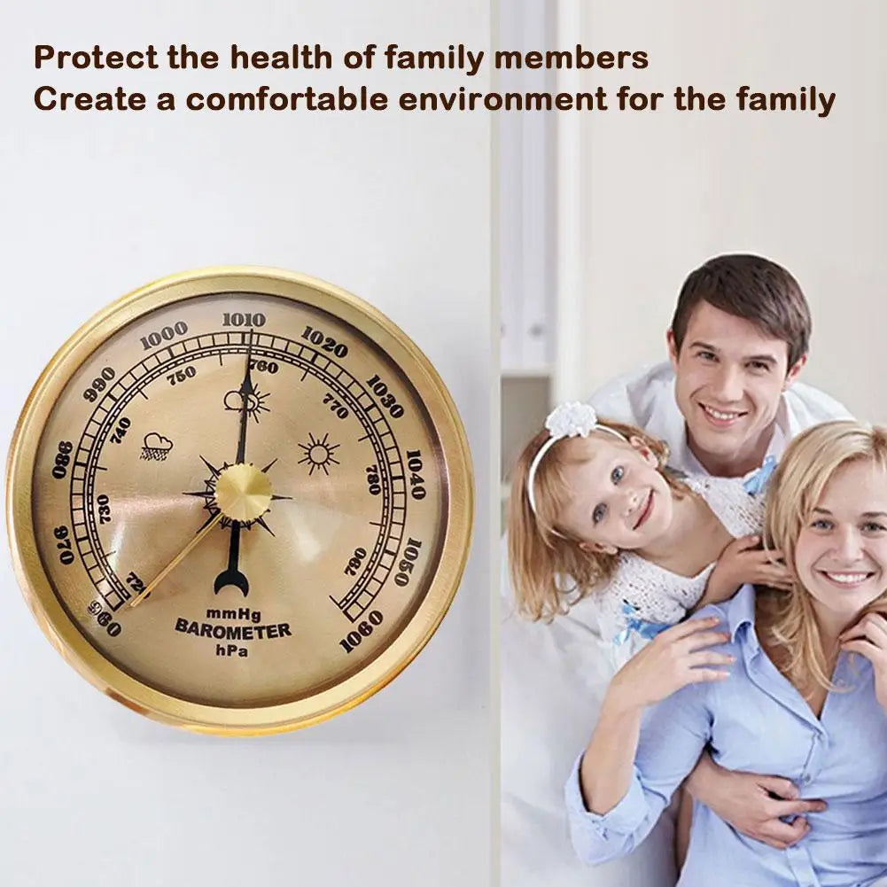 Metal Barometer Gold Frame Wall Hanging Wireless Alarm Clock Barometer Thermometer Hygrometer For Indoor Outdoor K2S0