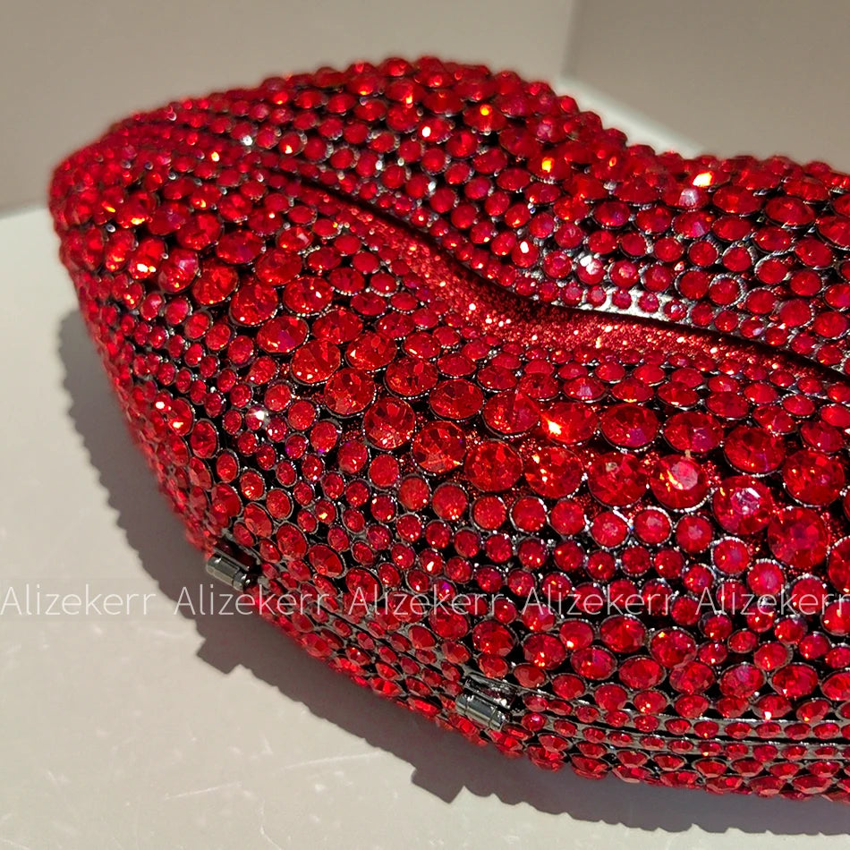 Alizekerr Lips Shaped Diamond Evening Bags Women Gorgeous Boutique Unique Rhinestone Metallic Purses And Handbags Wedding Party