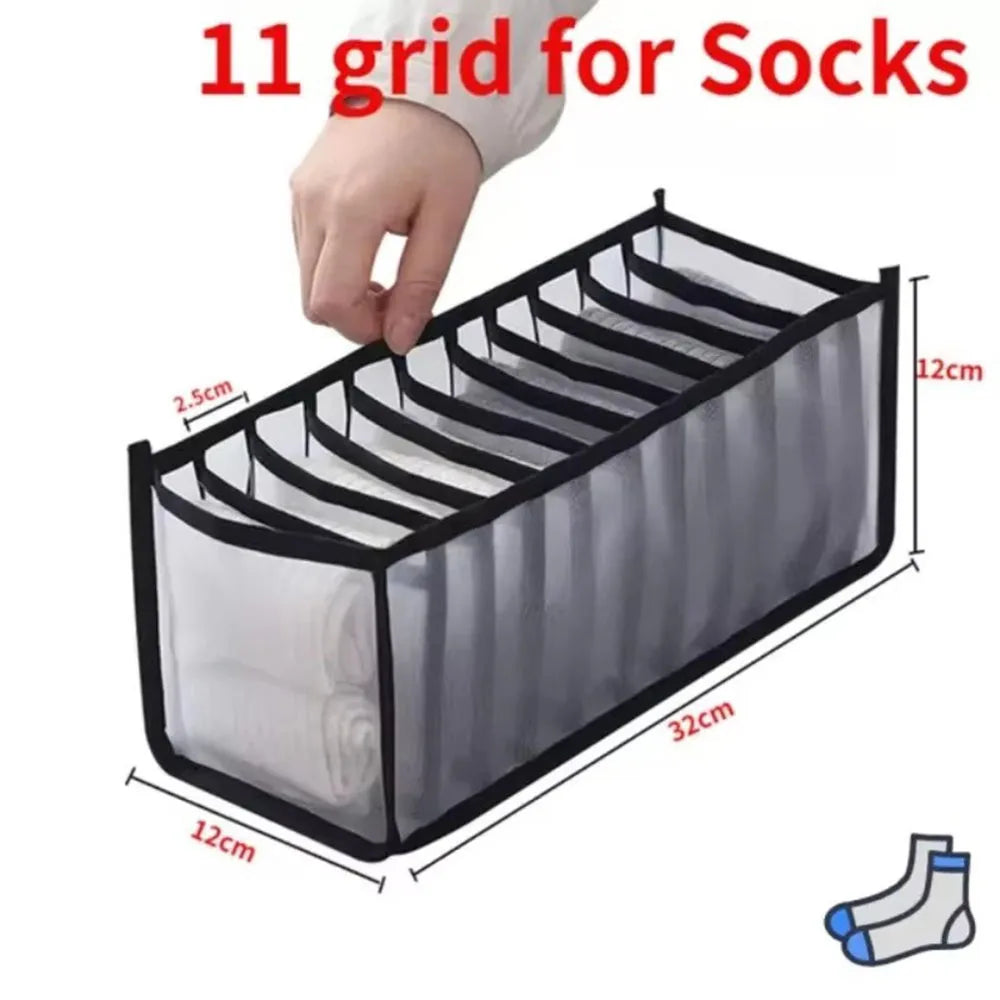 3-Pack Home Storage Boxes Foldable Plaid Underwear Combination Bags - Nylon Drawer Dividers for Socks Panties and Underwear
