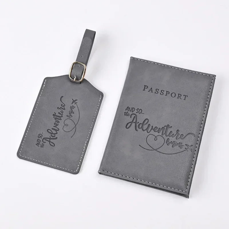 New Purple PU Leather Passport Holder Ticket Clip Passport Covers Luggage Tag Set Id Credit Card Holder Travel Wallet Unisex