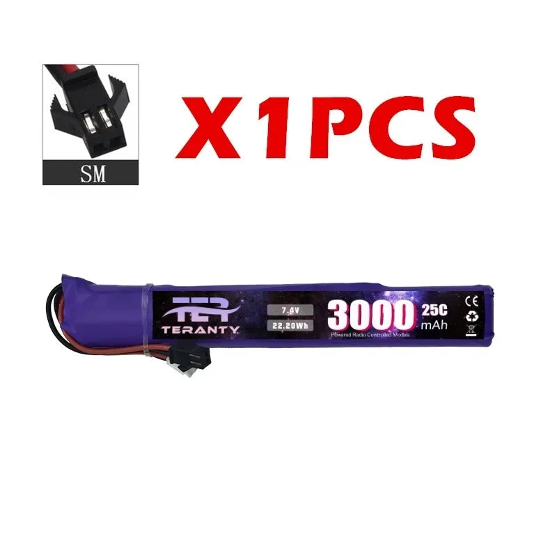 7.4V 3000mAh LiPo Battery with Small Tamiya Deans T Connector 2S For Electric Toys Water Bullet Gun Battery Parts Accessories