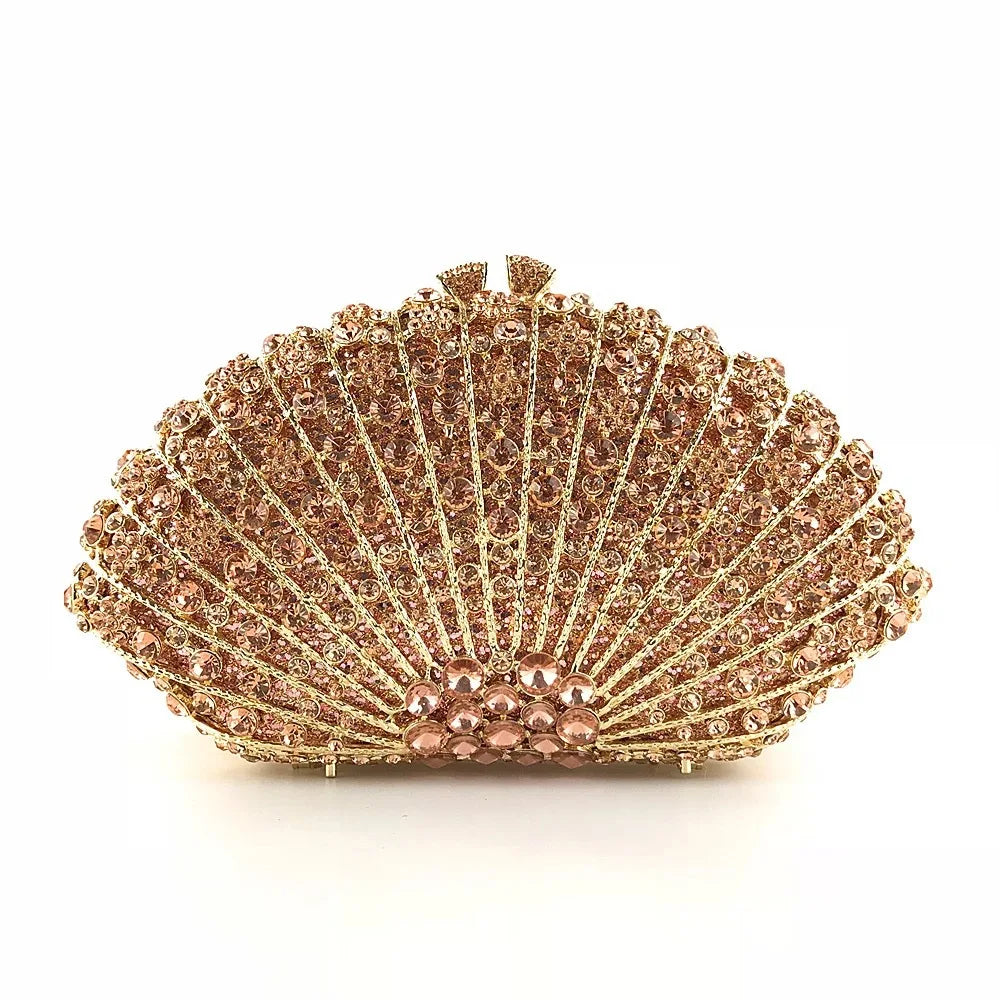 Fan Women Full Crystals Handbags for Dinner Party Luxury Diamond Evening Bag Wedding Bridal Purses Gala Banquet Gems Purse