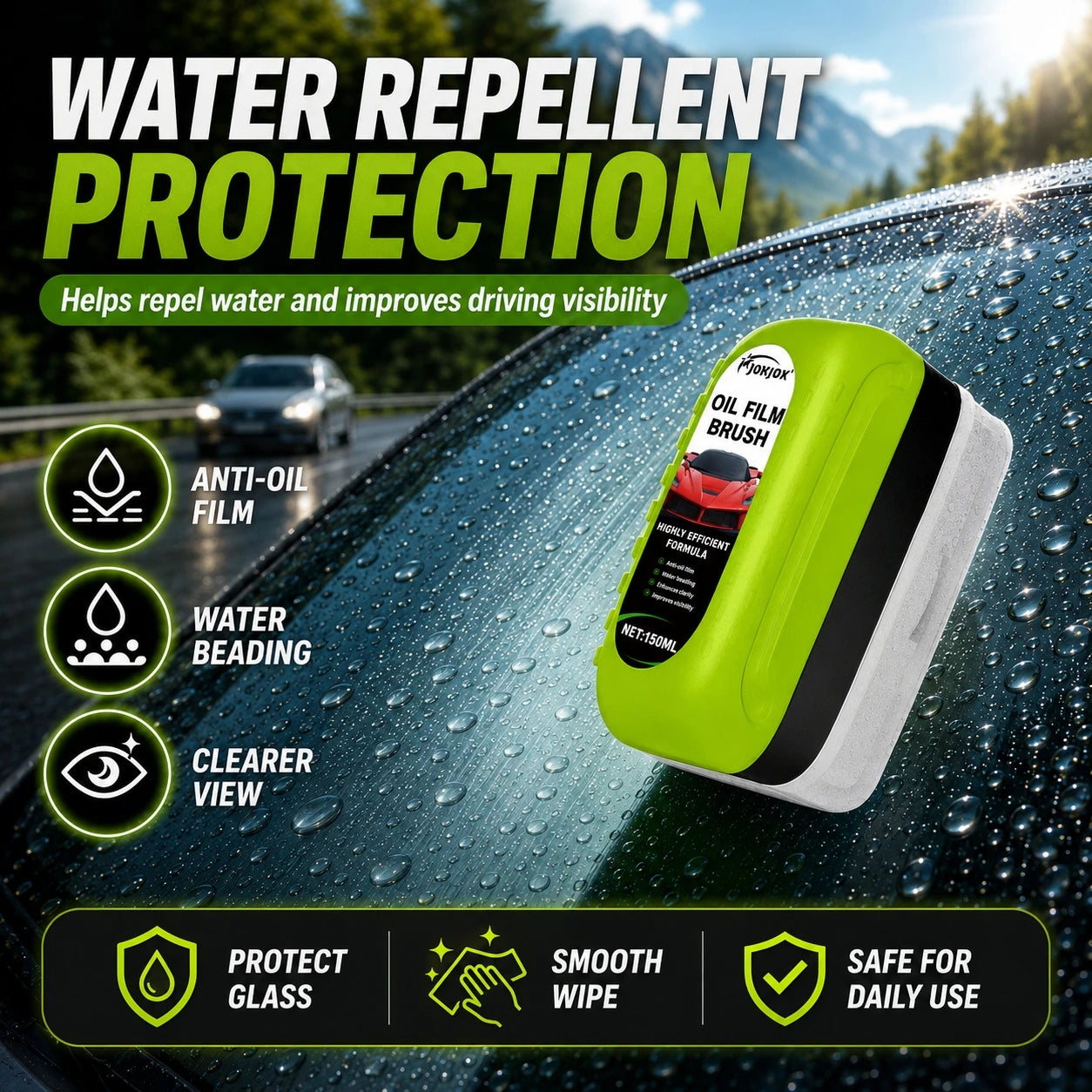 Car oil film cleaning agent, window front windshield rainproof and anti fog agent, coating remover Accessories
