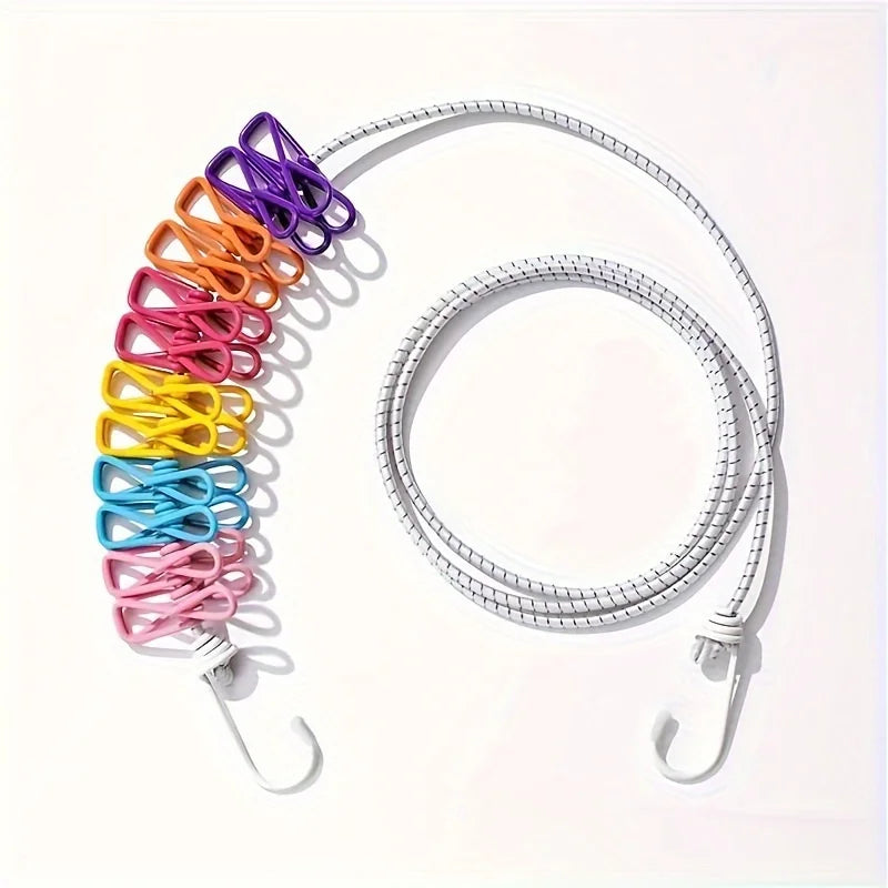 Portable Travel Clothesline with 12 Clips, Lightweight Rope for Indoor Outdoor Drying Socks Towels Scarves Travel Essentials