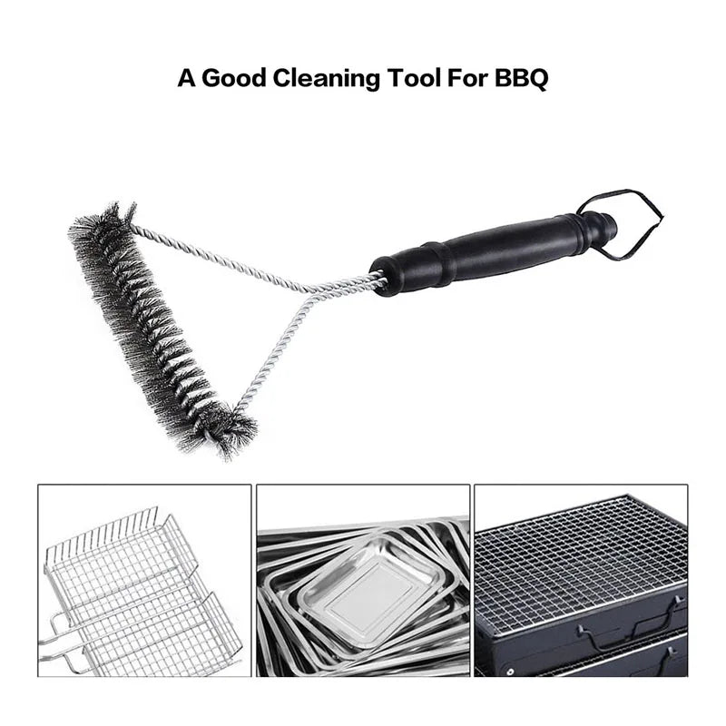 Kitchen Accessories BBQ Grill Brush and Scraper Barbecue Kit Cleaning Brush Stainless Steel Tools Wire Bristles Triangle