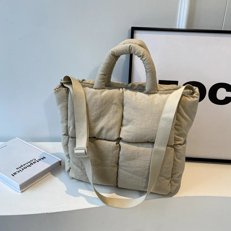 MOODS Square Shoulder Crossbody Bags For Women 2024 Spring New Trendy Cotton Padded Handbags Lux Large Capacity Quilted Tote Bag