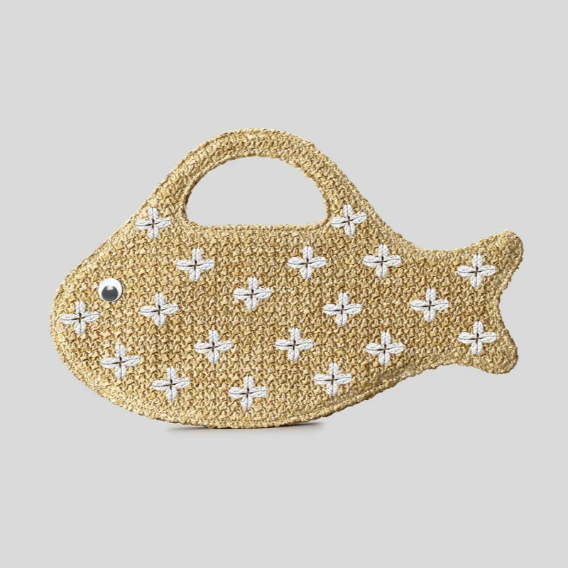 Fish Shaped Hollow Woven Hand-held Bag Niche Design Rattan Woven Bag Leisure Clip Bag Women New Fashion Creative Casual Clutch