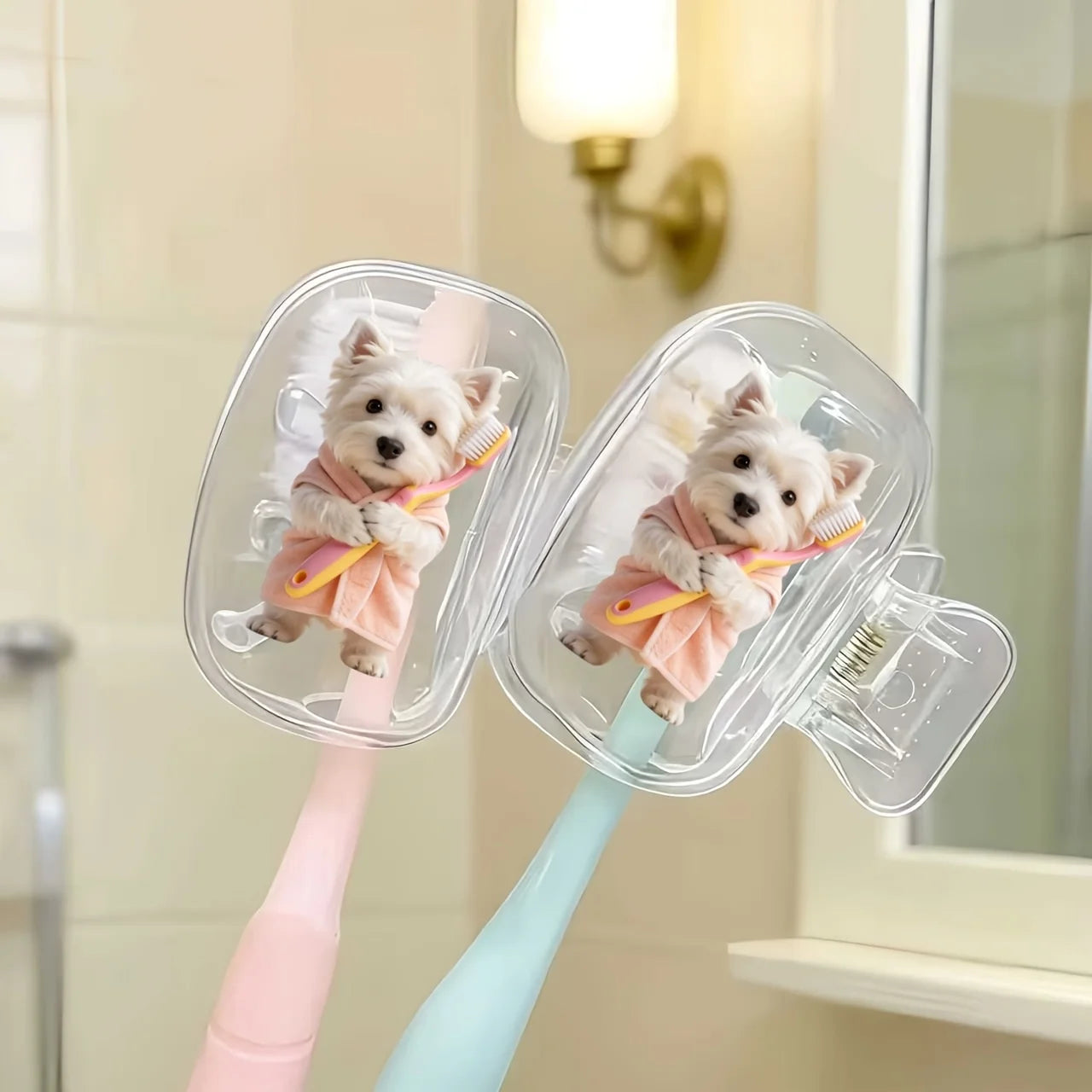 2pcs Cute West Highland Terrier Portable Dustproof Odorless Pattern Print Toothbrush Case for Travel with Ventilation Holes Gift