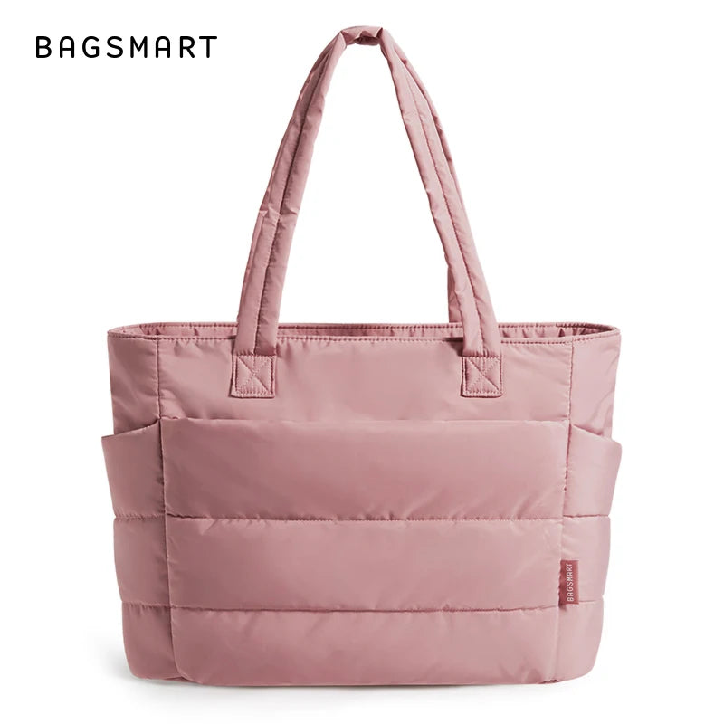 BAGSMART Women's Bag Solid Color Tote Bag Commuting College Padded Shoulder Bag Leisure Simple Female Handbags for Travel