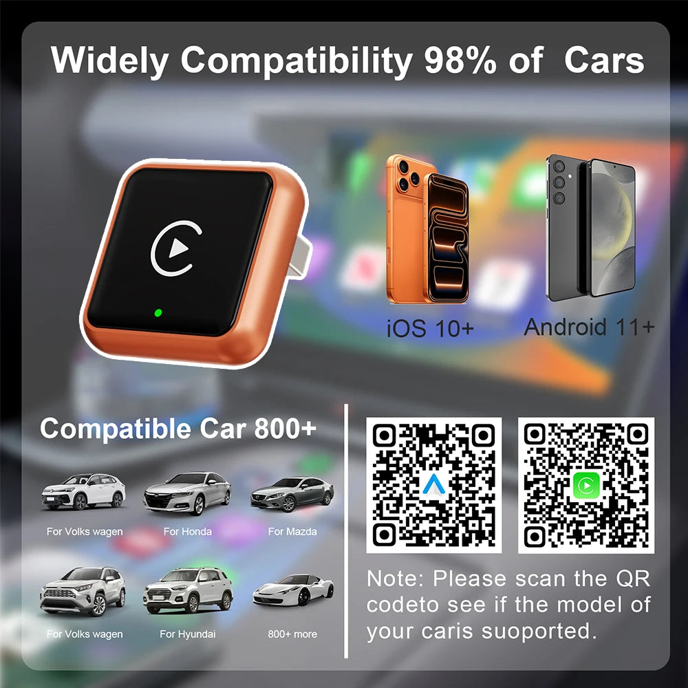 TrolinkTek Mini Wireless CarPlay Dongle with Bluetooth 5.0 & 5GHz WiFi, Plug&Play Converter, Support Media Playback Navigation for All Vehicles Built-in Original Wired Apple CarPlay