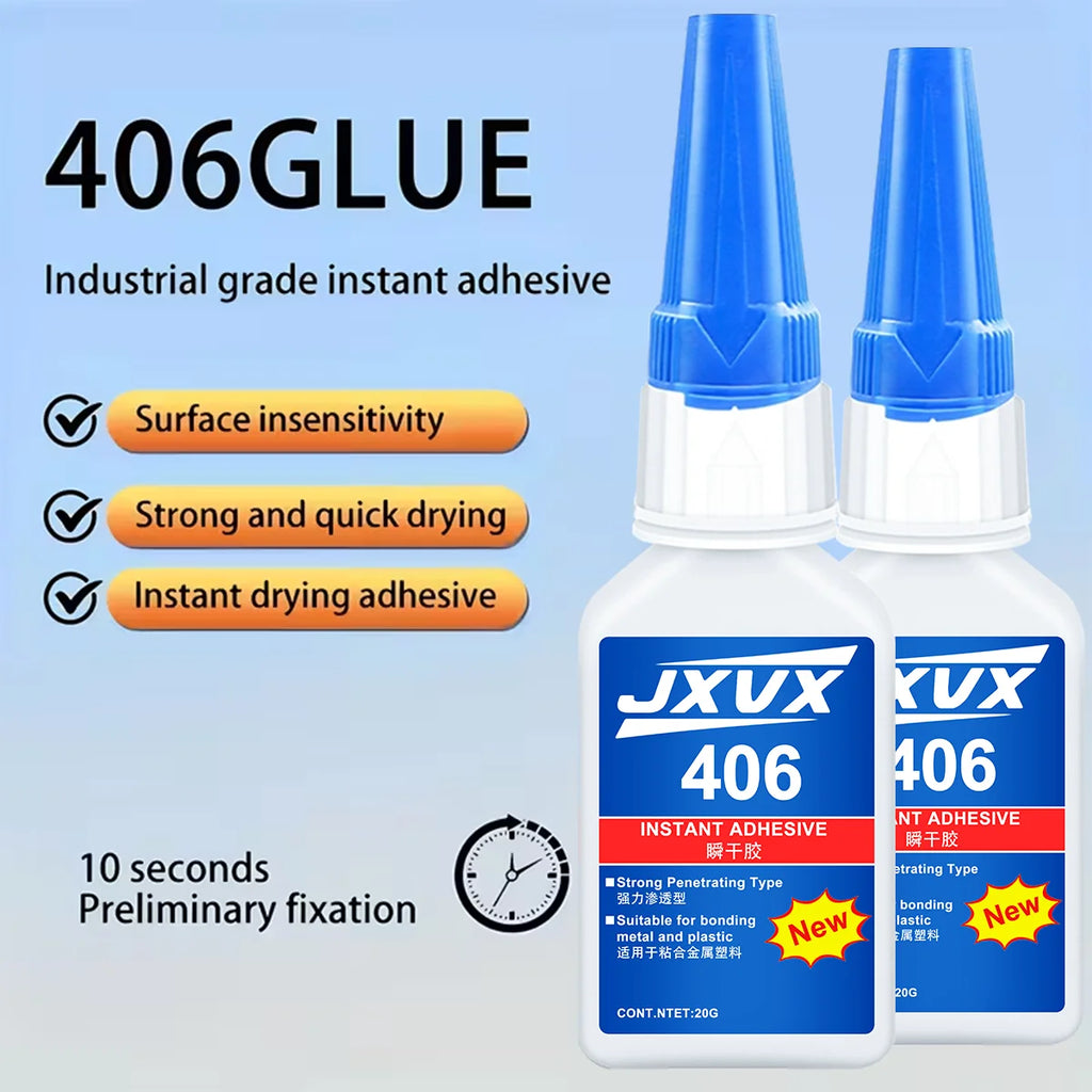Loolifl 406 Instant Glue, Cyanoacrylate, Super Glue, 5 Seconds Quick Drying, for Metal, Plastic, Rubber, Glass, Toys, Shoes, Paper, Quick Repair, Not Easy to Whiten