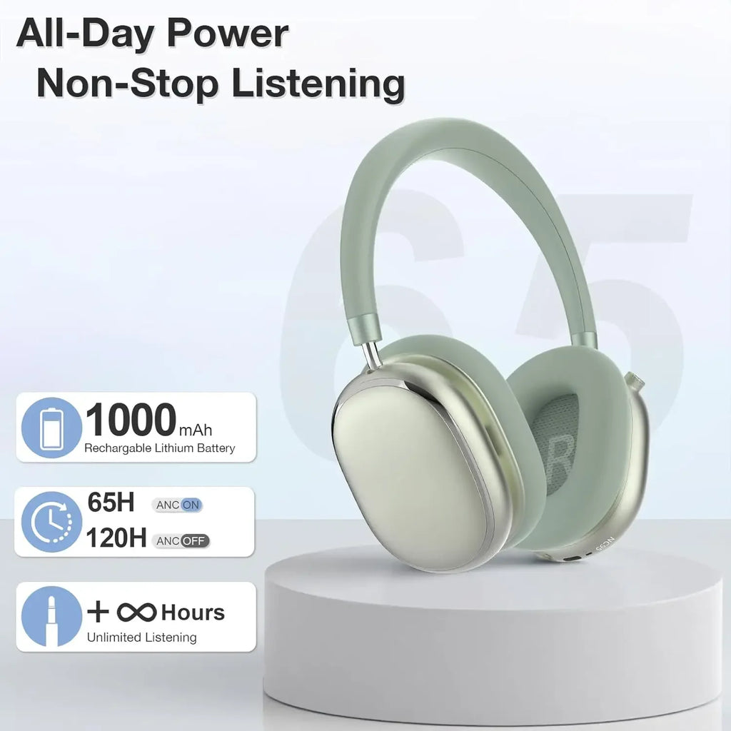 Hybrid Active Noise Cancelling Headphones with Knob Control 65H Playtime Over Ear Headphones Wireless Bluetooth 6.0 Hi-Res Audio