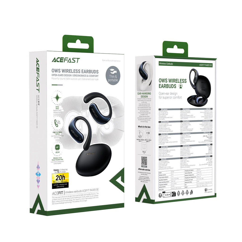 ACEFAST FA005 Open-Ear Wireless Bluetooth 5.4 Earphones ENC Call Noise Reduction Music OWS Earbuds with Ultra Thin Charging Box