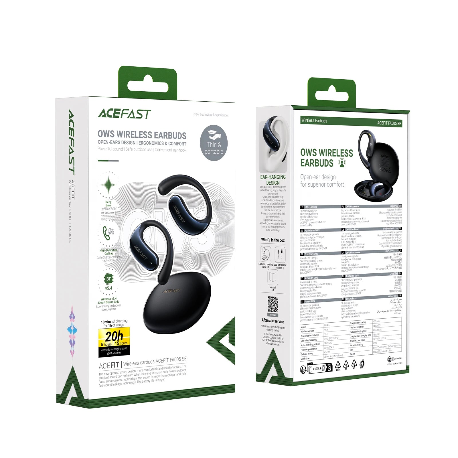 ACEFAST FA005 Open-Ear Wireless Bluetooth 5.4 Earphones ENC Call Noise Reduction Music OWS Earbuds with Ultra Thin Charging Box