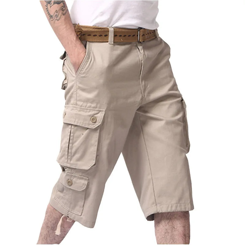 New Men's Seven Division of Labor Pants Trend Loose Large Size Cotton Five Points Shorts Men Multi Pocket 7 Points Pants