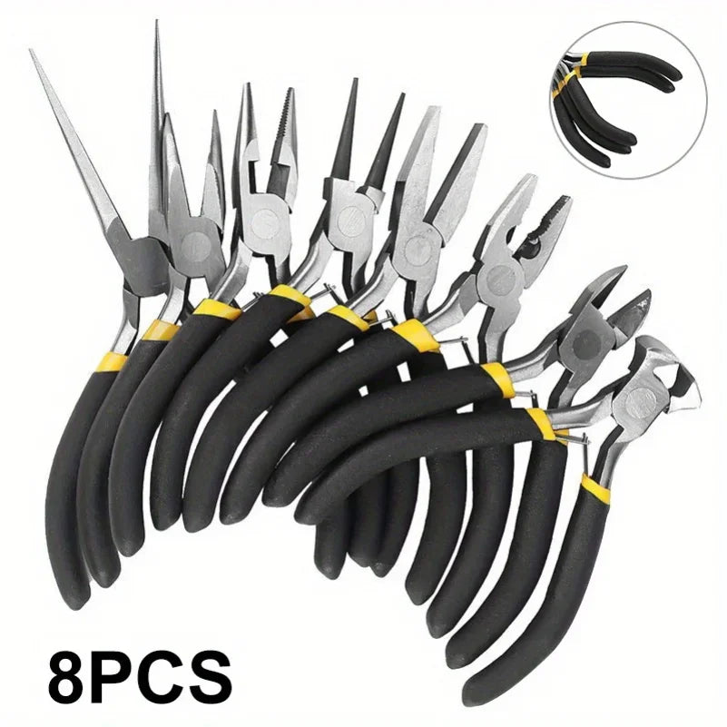 8PCs Carbon Steel Jewelry Pliers Set - Round/Needle Nose for Precise DIY Craft & Repair