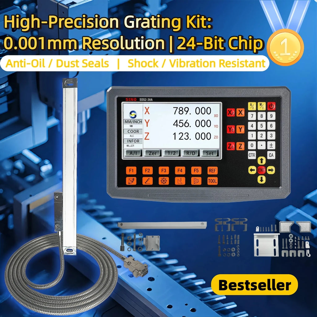 High Accuracy 3 Axis LCD DRO Set Digital Readout and 3 Pieces 0-1000mm 5um 1um Linear Scale Encoder Sensor Grating Ruler