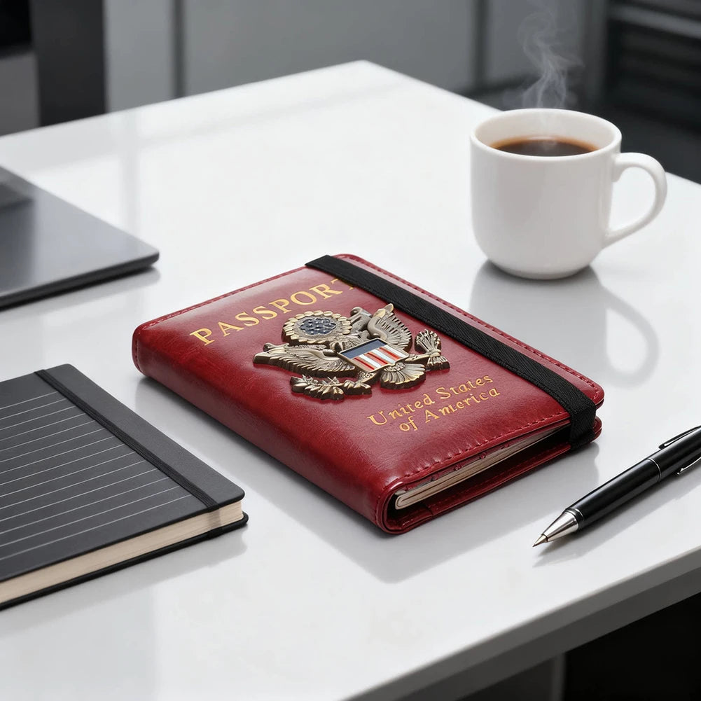 Rfid-Passport Holder For Travel Novelty Waterproof Passport Holder Cover With 3D Metal Badge Portable Card Wallet For Bank Cards