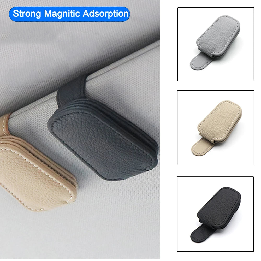 Universal Car Sun Visor Glasses Box Sunglasses Holder Card Ticket Clip Magnetic Leather Glasses Holder Eyeglasses Car Accessorie