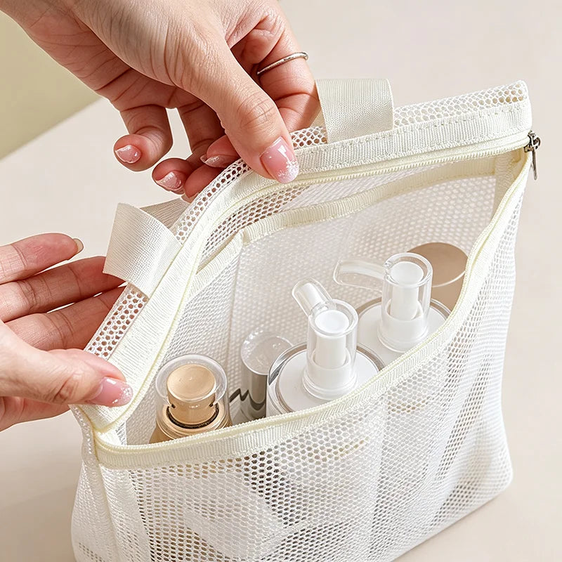Portable Travel Mesh Wash Bag Transparent Storage Bag Large Capacity Cosmetic Bag Underwear Organizer Pouch