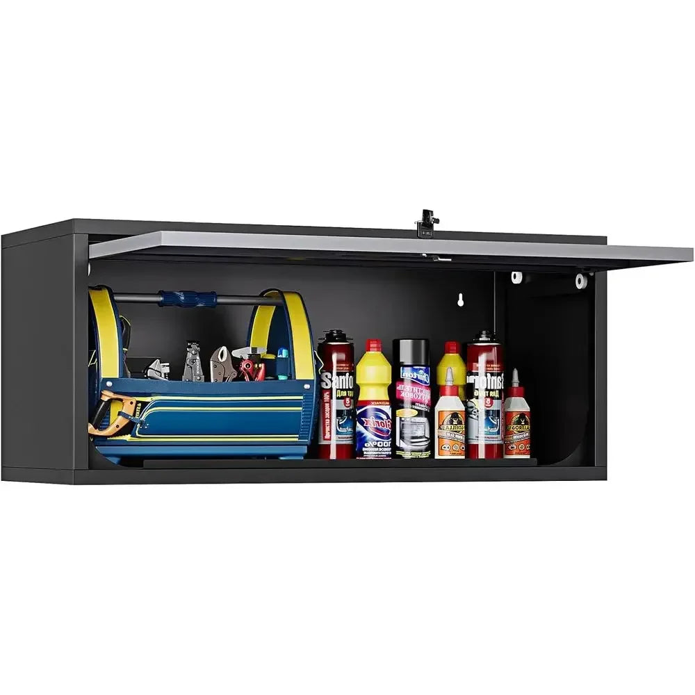 White Heavy-Duty Wall-Mounted Metal Garage Storage Cabinet with Floating Shelves for Tools and Workshop Use