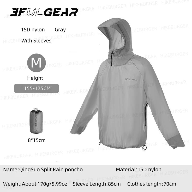 3F UL GEAR Qingsuo Rain Jacket Outdoor Ultralight Rain Zip Poncho Hiking Sleeve Rain Coats Waterproof Traveling Mountaineering